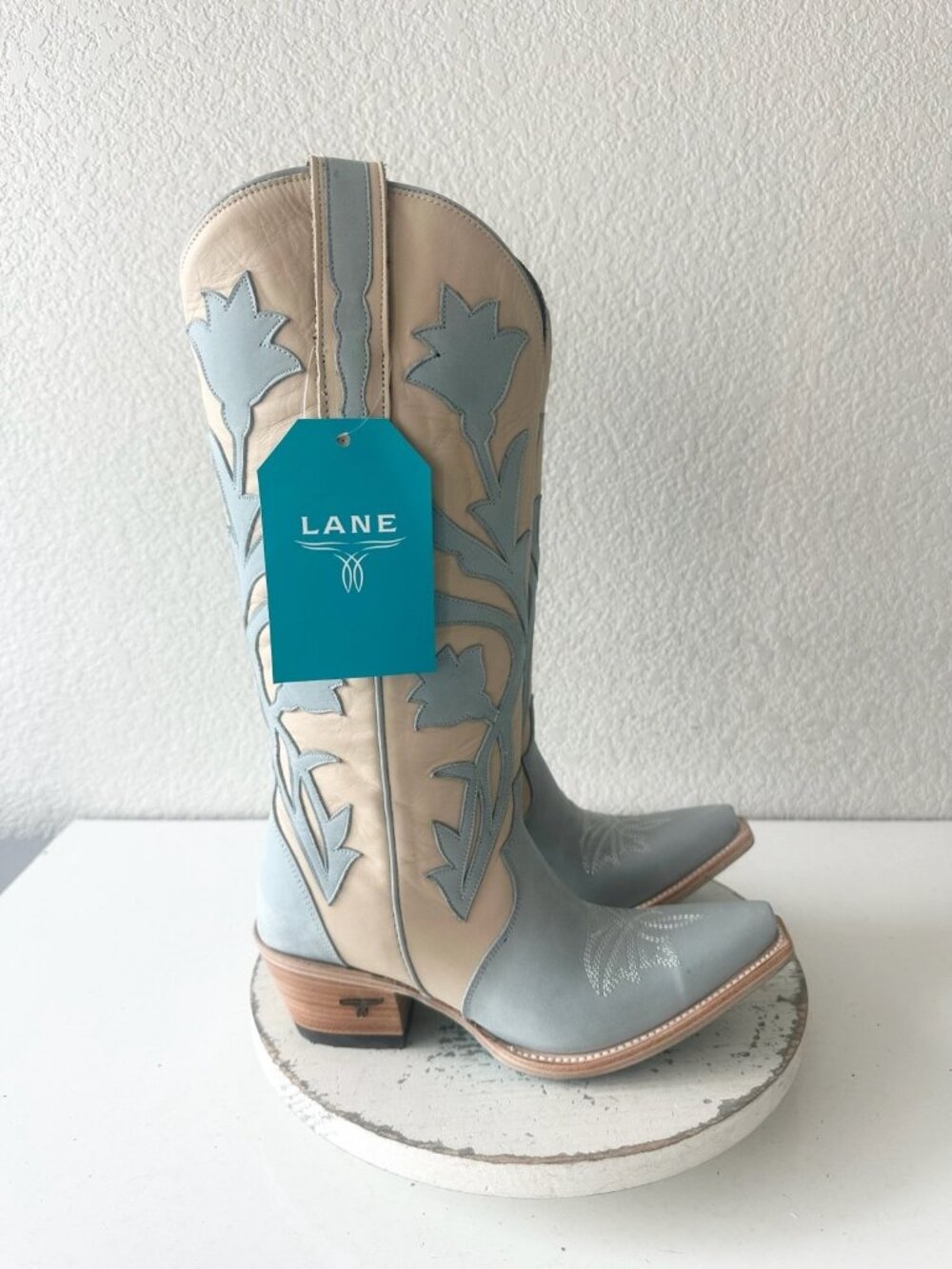 Lane JOLENE Cowboy Boots Blueberry Buttermilk Suede Leather Tall Snip Toe Sz 8 - Picture 2 of 13